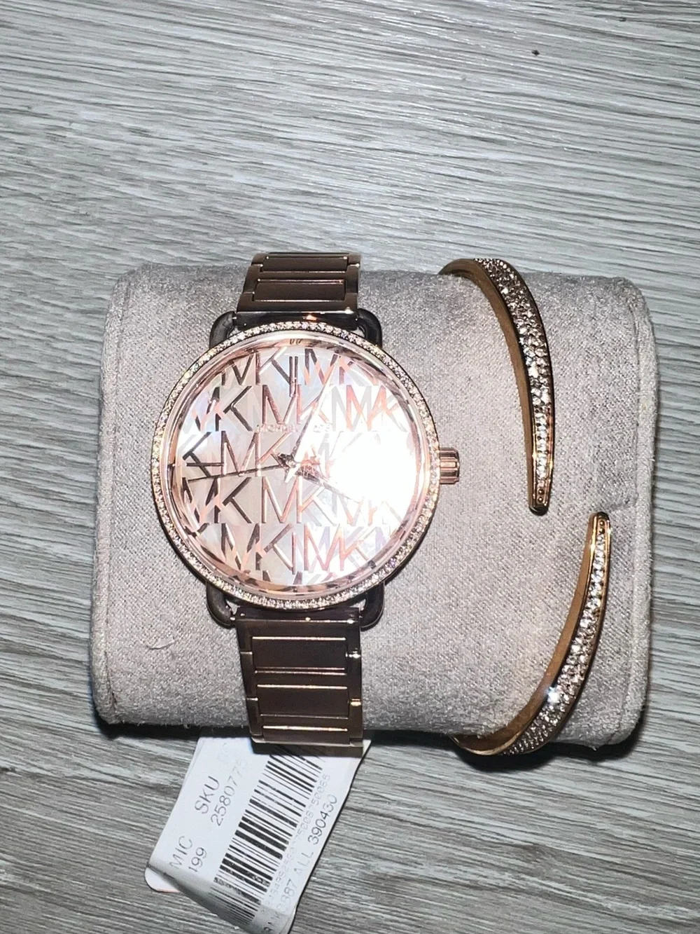 Michael Kors Rose Gold Logo Pattern Watch with Matching Bangle Set